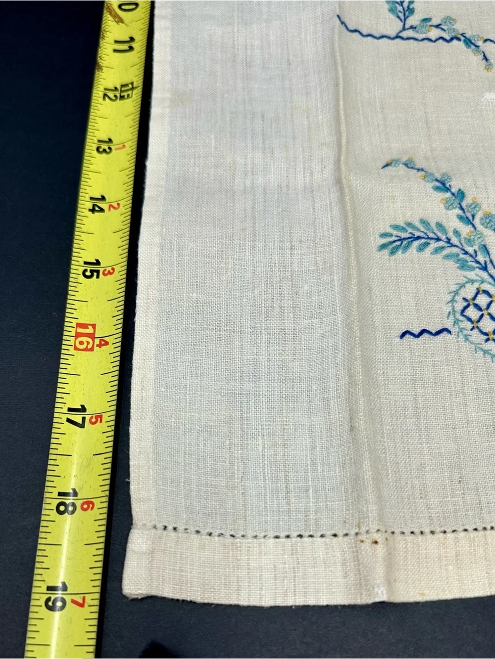Vintage Linen Beige Hand Blue Embroidered Napkins A4